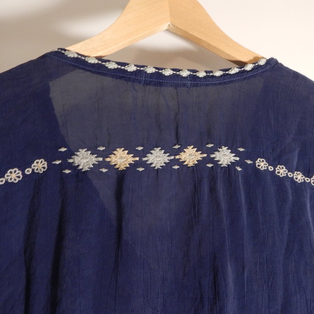 Johnny Was Paizyn 3/4-Sleeve Embroidered Blouse, Blue Night Sold Out - Picture 11 of 11